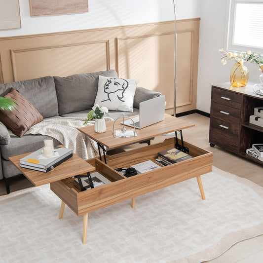 Split Lift Top Coffee Table with Dual Hidden Storage Compartments