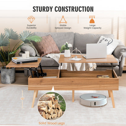 Split Lift Top Coffee Table with Dual Hidden Storage Compartments