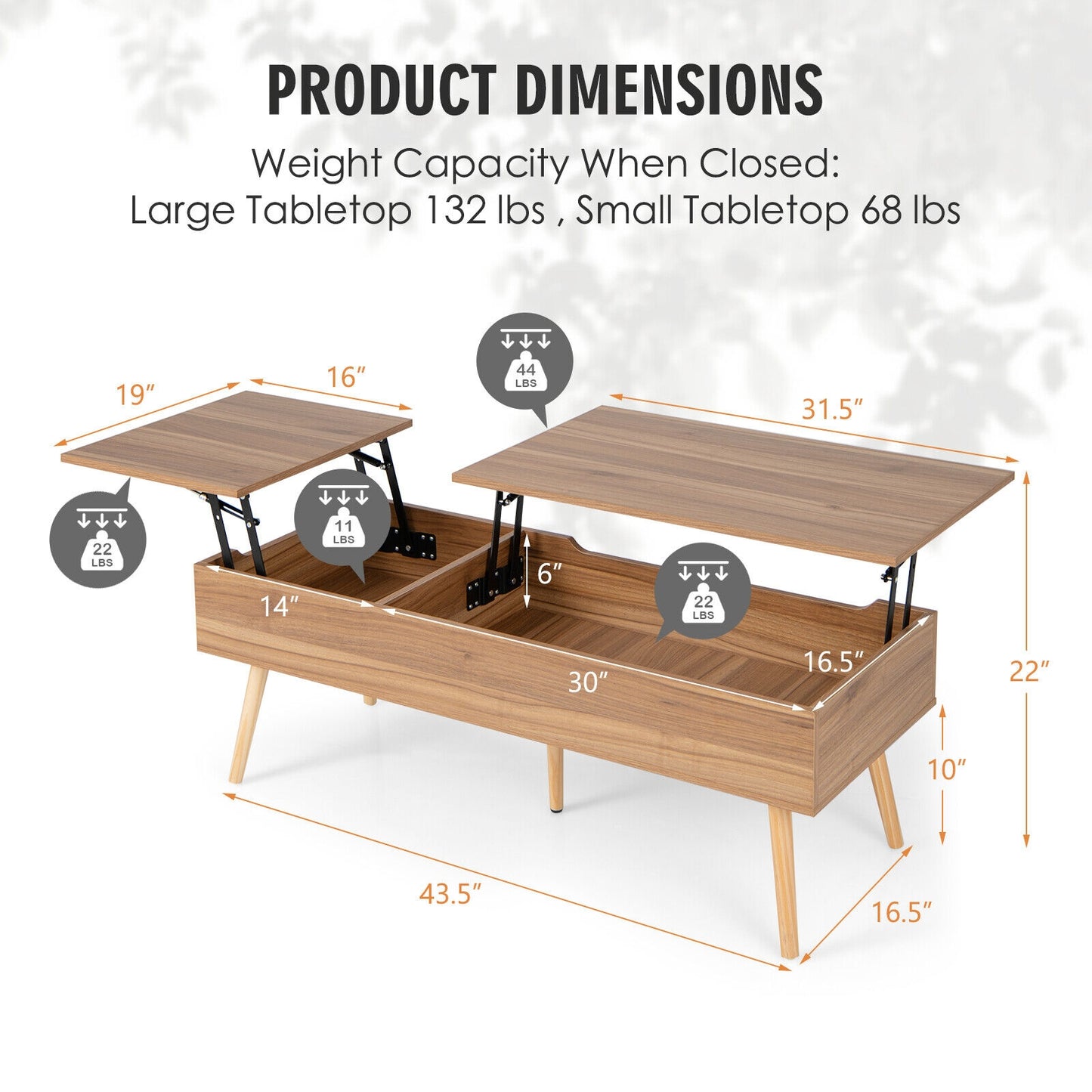 Split Lift Top Coffee Table with Dual Hidden Storage Compartments