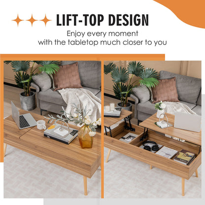 Split Lift Top Coffee Table with Dual Hidden Storage Compartments