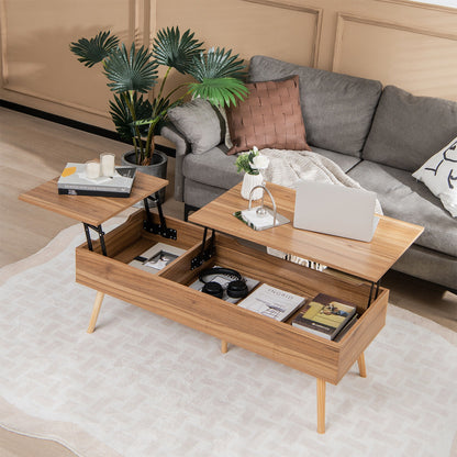 Split Lift Top Coffee Table with Dual Hidden Storage Compartments