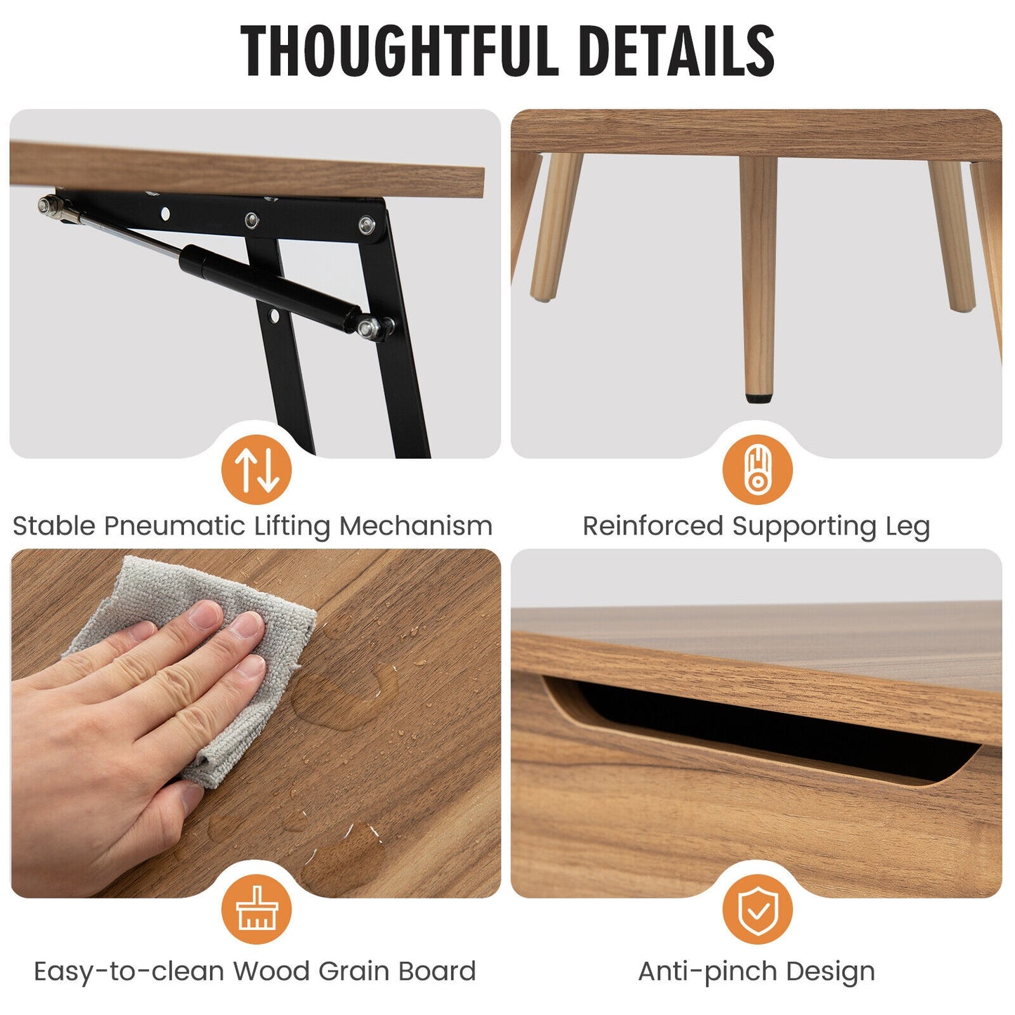 Split Lift Top Coffee Table with Dual Hidden Storage Compartments