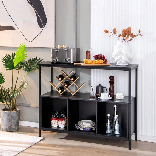 Multipurpose Buffet Sideboard Cabinet with Open Shelves and Storage Compartments - Black