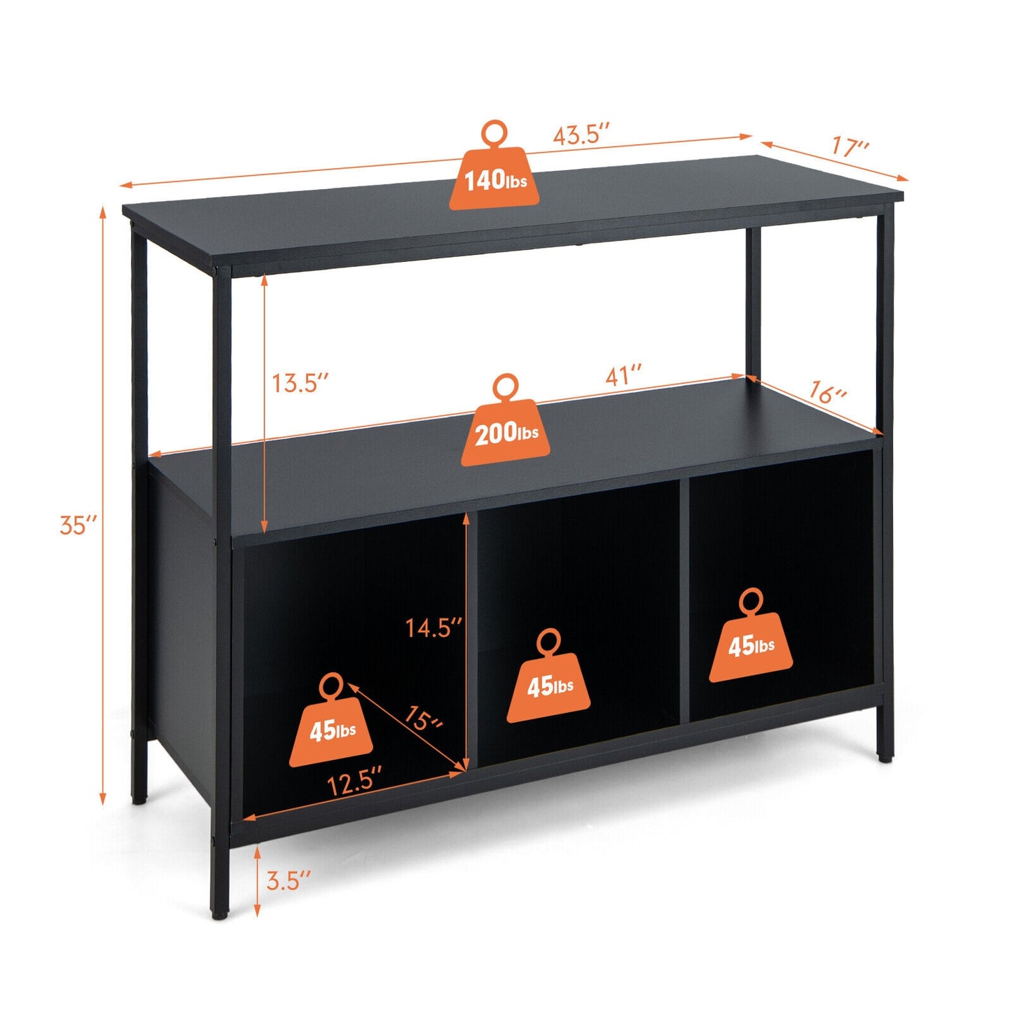 Multipurpose Buffet Sideboard Cabinet with Open Shelves and Storage Compartments - Black
