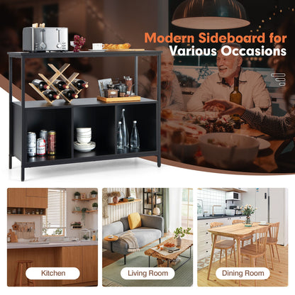 Multipurpose Buffet Sideboard Cabinet with Open Shelves and Storage Compartments - Black