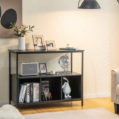 Multipurpose Buffet Sideboard Cabinet with Open Shelves and Storage Compartments - Black