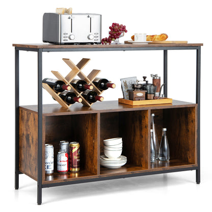 Multipurpose Buffet Sideboard Cabinet with Open Shelves and Storage Compartments - Rustic Brown