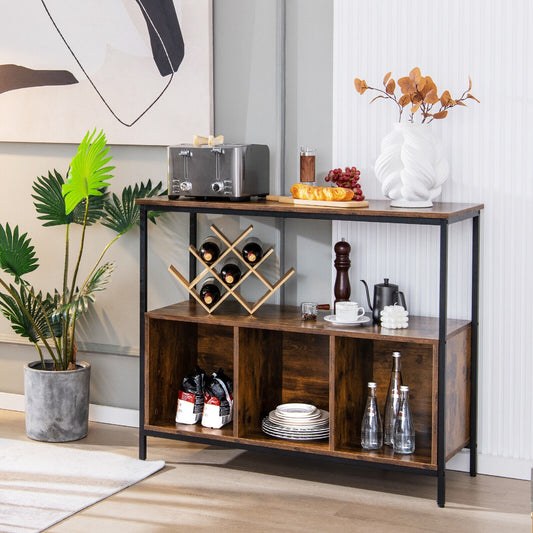 Multipurpose Buffet Sideboard Cabinet with Open Shelves and Storage Compartments - Rustic Brown
