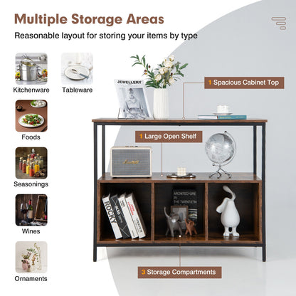 Multipurpose Buffet Sideboard Cabinet with Open Shelves and Storage Compartments - Rustic Brown
