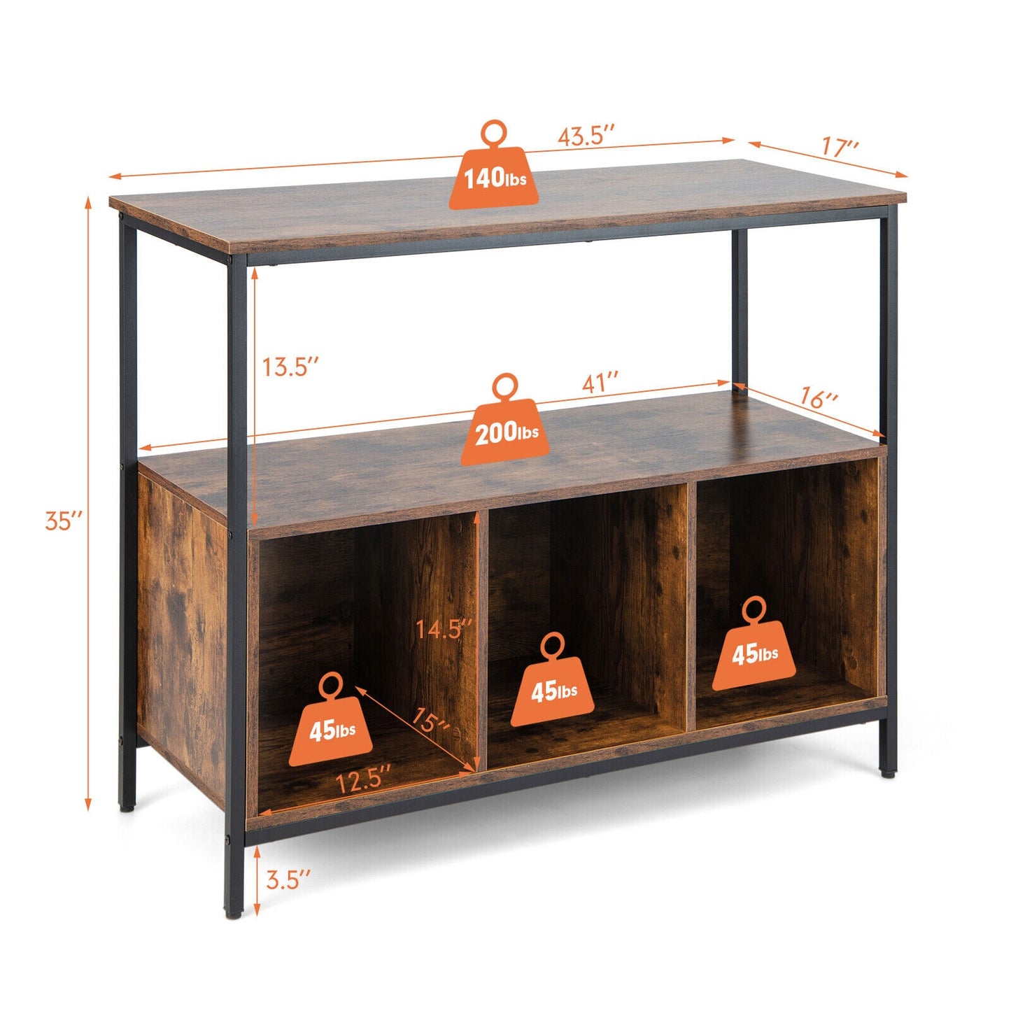 Multipurpose Buffet Sideboard Cabinet with Open Shelves and Storage Compartments - Rustic Brown