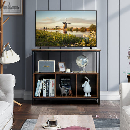 Multipurpose Buffet Sideboard Cabinet with Open Shelves and Storage Compartments - Rustic Brown