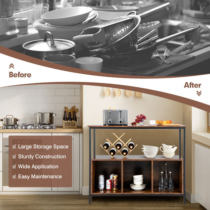 Multipurpose Buffet Sideboard Cabinet with Open Shelves and Storage Compartments - Rustic Brown