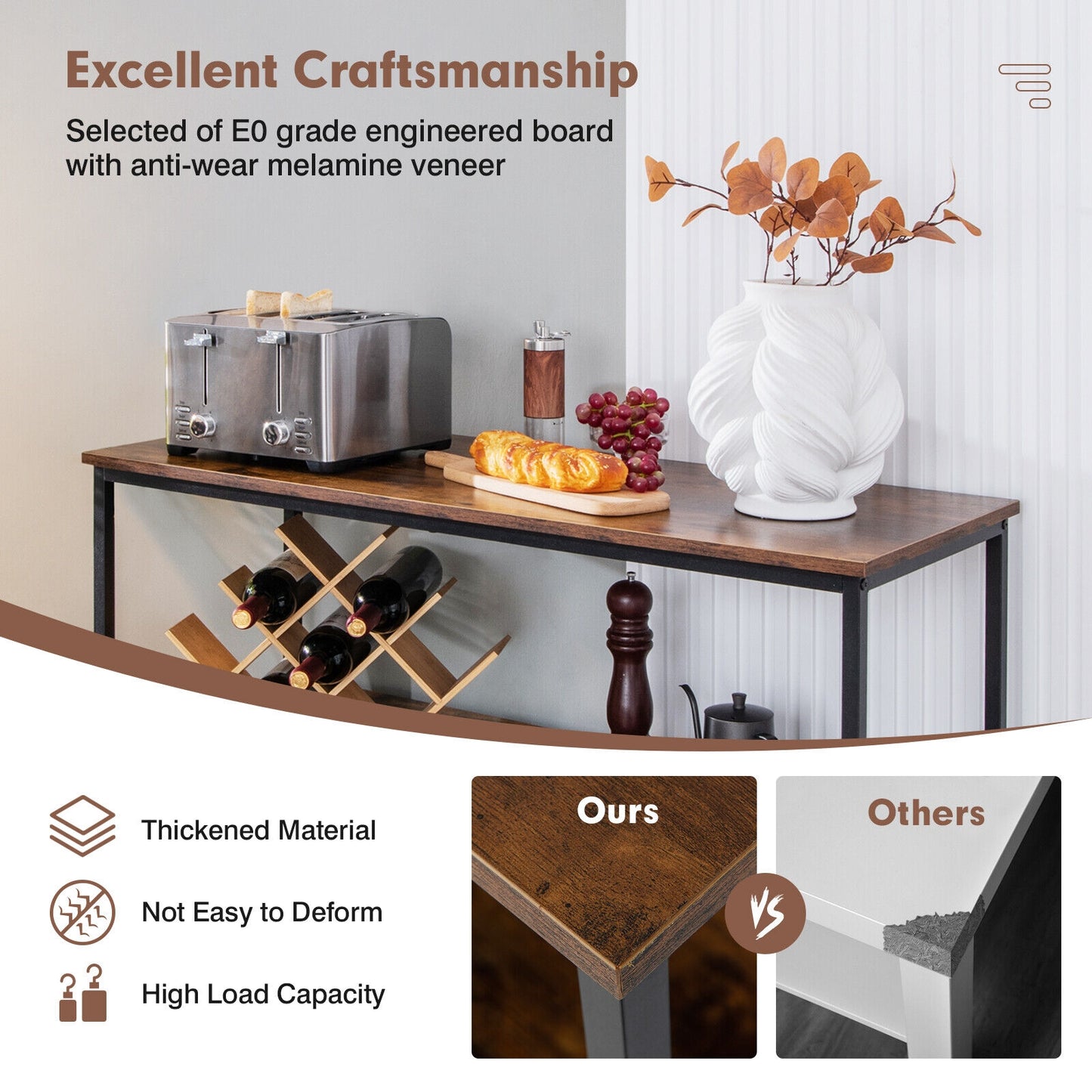 Multipurpose Buffet Sideboard Cabinet with Open Shelves and Storage Compartments - Rustic Brown