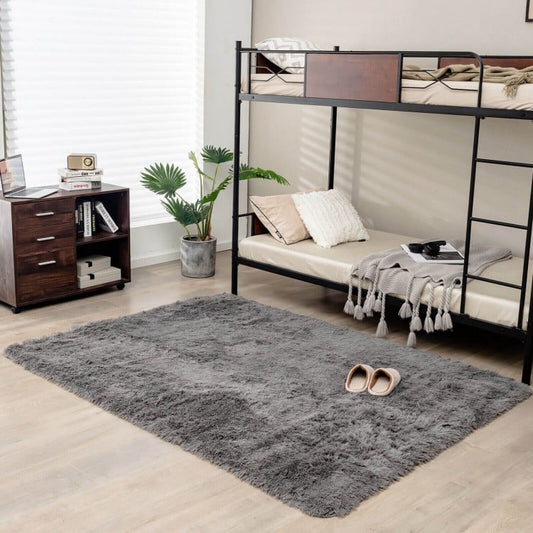 5 x 7 Feet Soft Shag Area Rug for Living Room and Bedroom – Modern Grey Rectangular Design