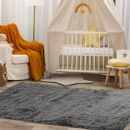 5 x 7 Feet Soft Shag Area Rug for Living Room and Bedroom – Modern Grey Rectangular Design