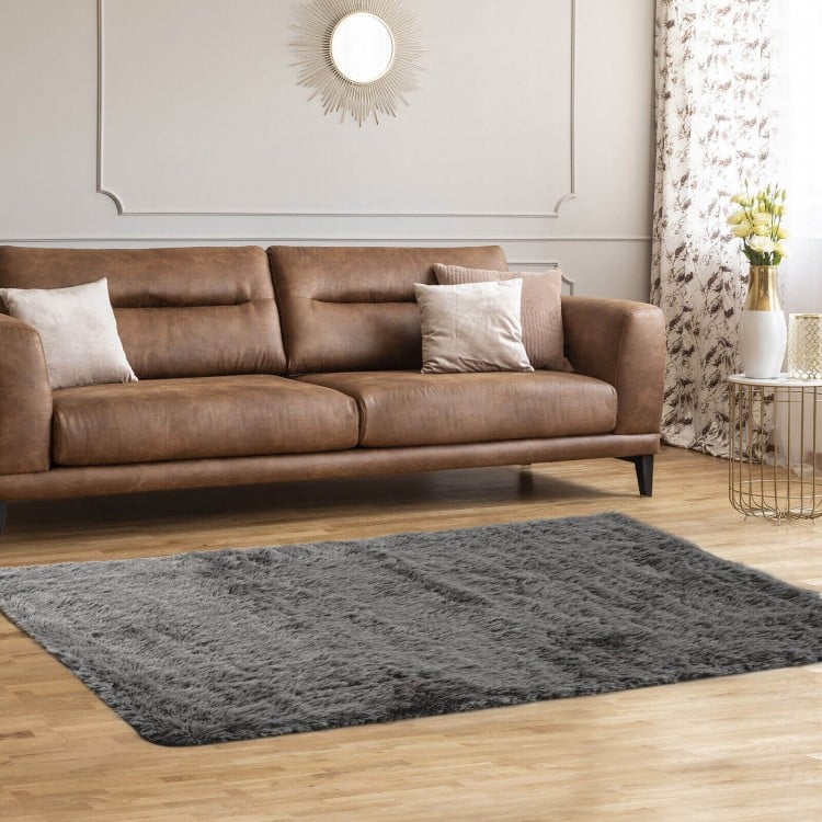 5 x 7 Feet Soft Shag Area Rug for Living Room and Bedroom – Modern Grey Rectangular Design