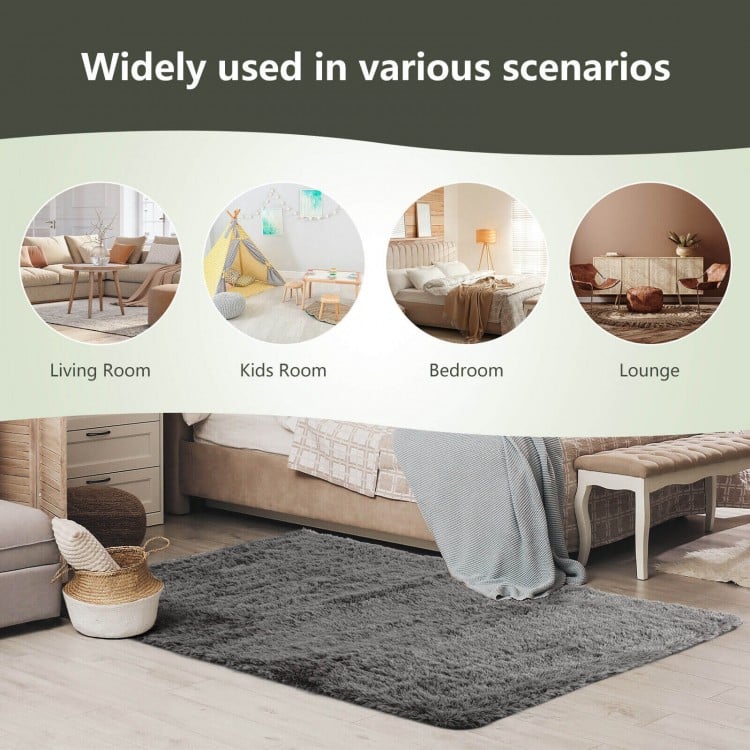 5 x 7 Feet Soft Shag Area Rug for Living Room and Bedroom – Modern Grey Rectangular Design