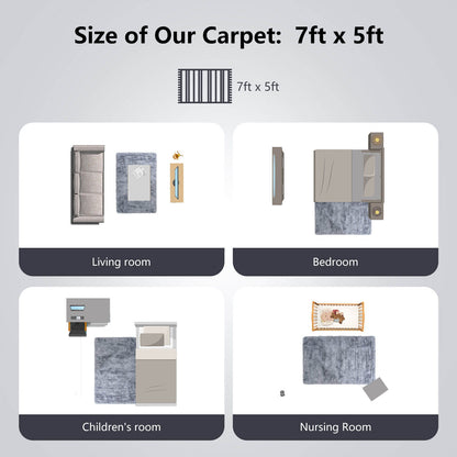 5 x 7 Feet Soft Shag Area Rug for Living Room and Bedroom – Modern Light Grey Rectangular Design