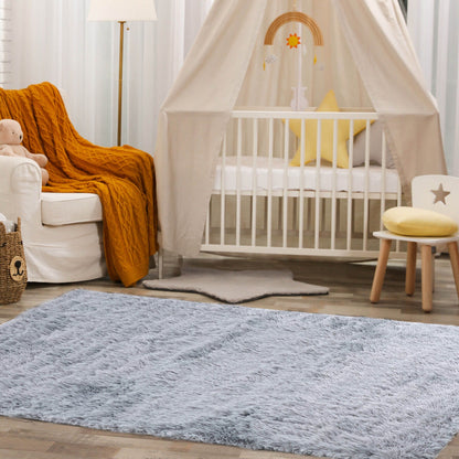 5 x 7 Feet Soft Shag Area Rug for Living Room and Bedroom – Modern Light Grey Rectangular Design