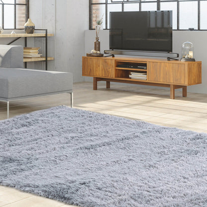 5 x 7 Feet Soft Shag Area Rug for Living Room and Bedroom – Modern Light Grey Rectangular Design