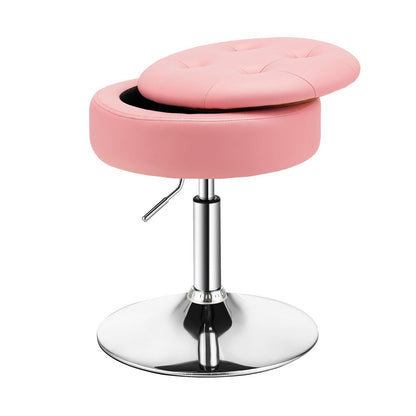 Stool with Hidden Storage, Adjustable Height, 360° Swivel Seat, Removable Tray Top - Pink