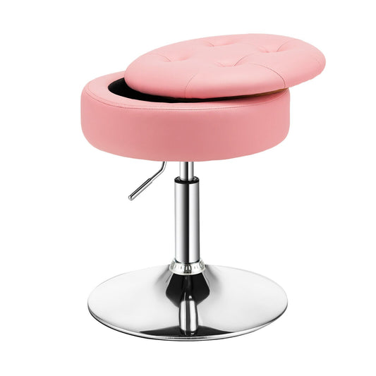 Stool with Hidden Storage, Adjustable Height, 360° Swivel Seat, Removable Tray Top - Pink
