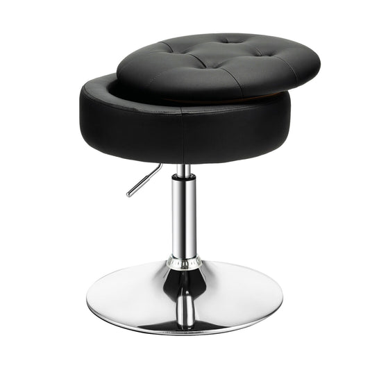Stool with Hidden Storage, Adjustable Height, 360° Swivel Seat, Removable Tray Top - Black