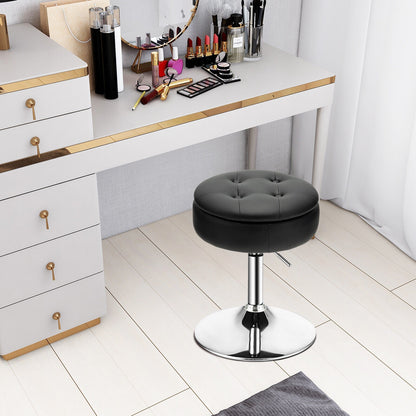 Stool with Hidden Storage, Adjustable Height, 360° Swivel Seat, Removable Tray Top - Black
