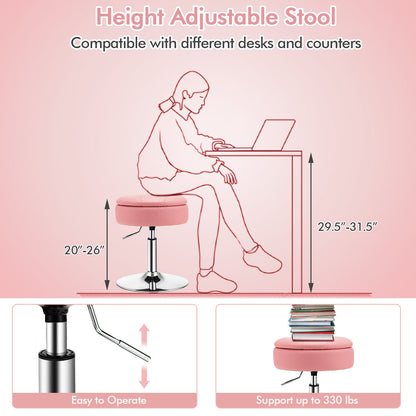Stool with Hidden Storage, Adjustable Height, 360° Swivel Seat, Removable Tray Top - Pink