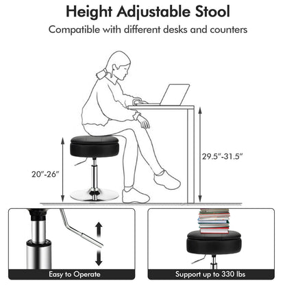 Stool with Hidden Storage, Adjustable Height, 360° Swivel Seat, Removable Tray Top - Black