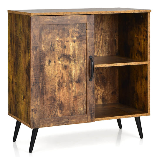 Rustic Mid-century Storage Cabinet with Adjustable Shelves and Single Door