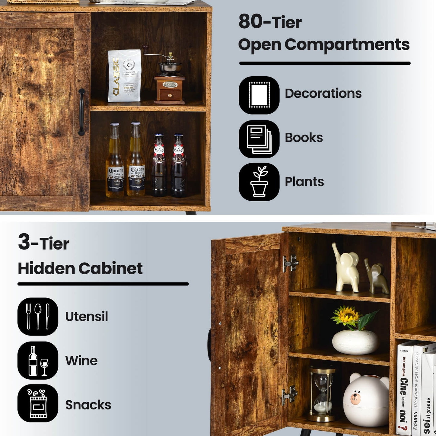 Rustic Mid-century Storage Cabinet with Adjustable Shelves and Single Door