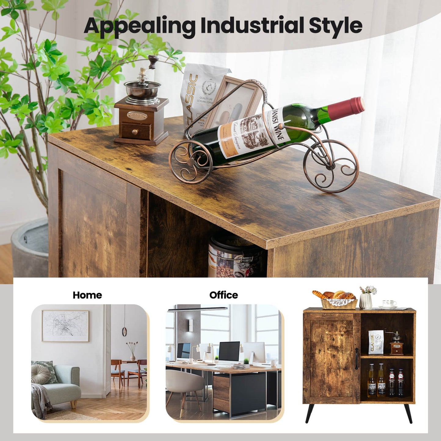 Rustic Mid-century Storage Cabinet with Adjustable Shelves and Single Door