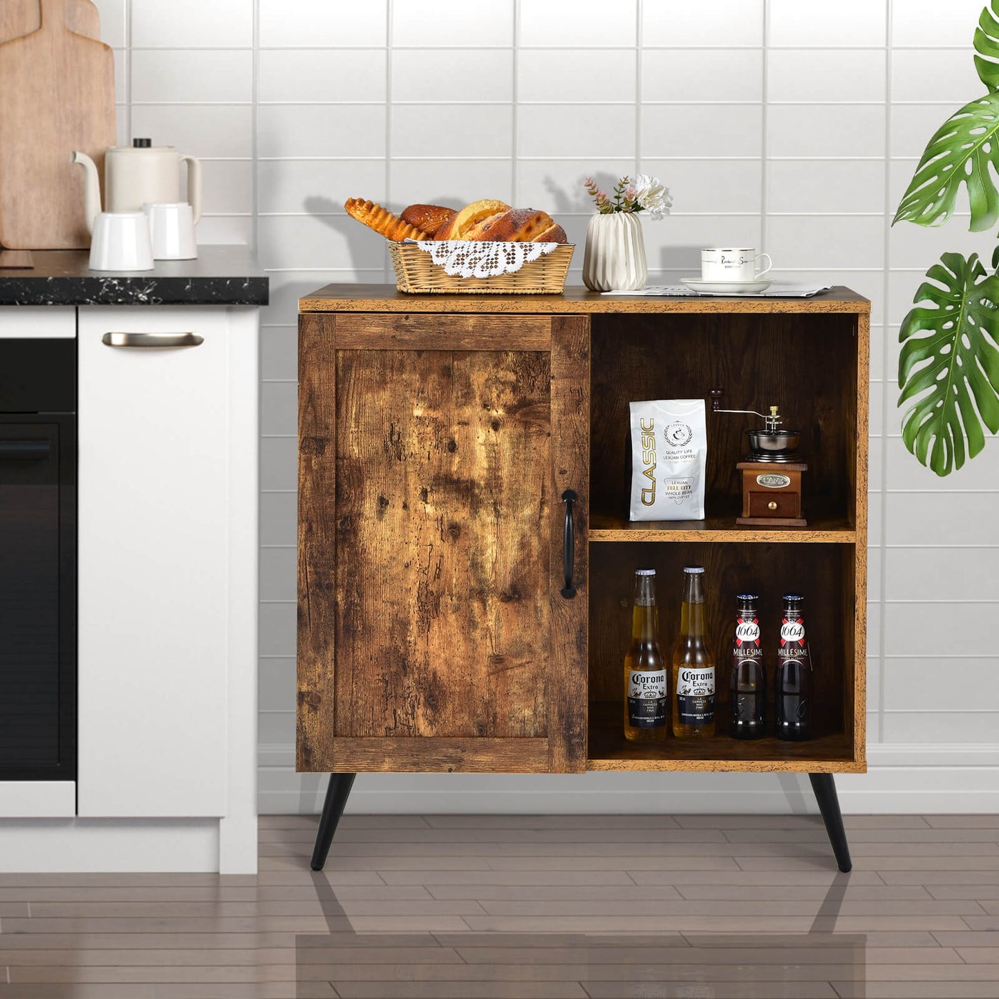Rustic Mid-century Storage Cabinet with Adjustable Shelves and Single Door