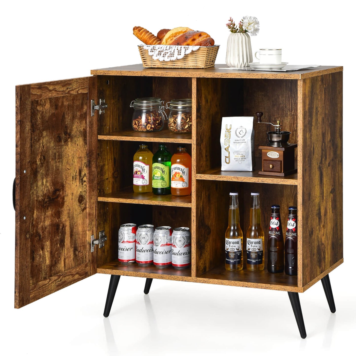 Rustic Mid-century Storage Cabinet with Adjustable Shelves and Single Door