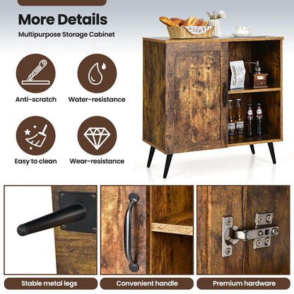 Rustic Mid-century Storage Cabinet with Adjustable Shelves and Single Door