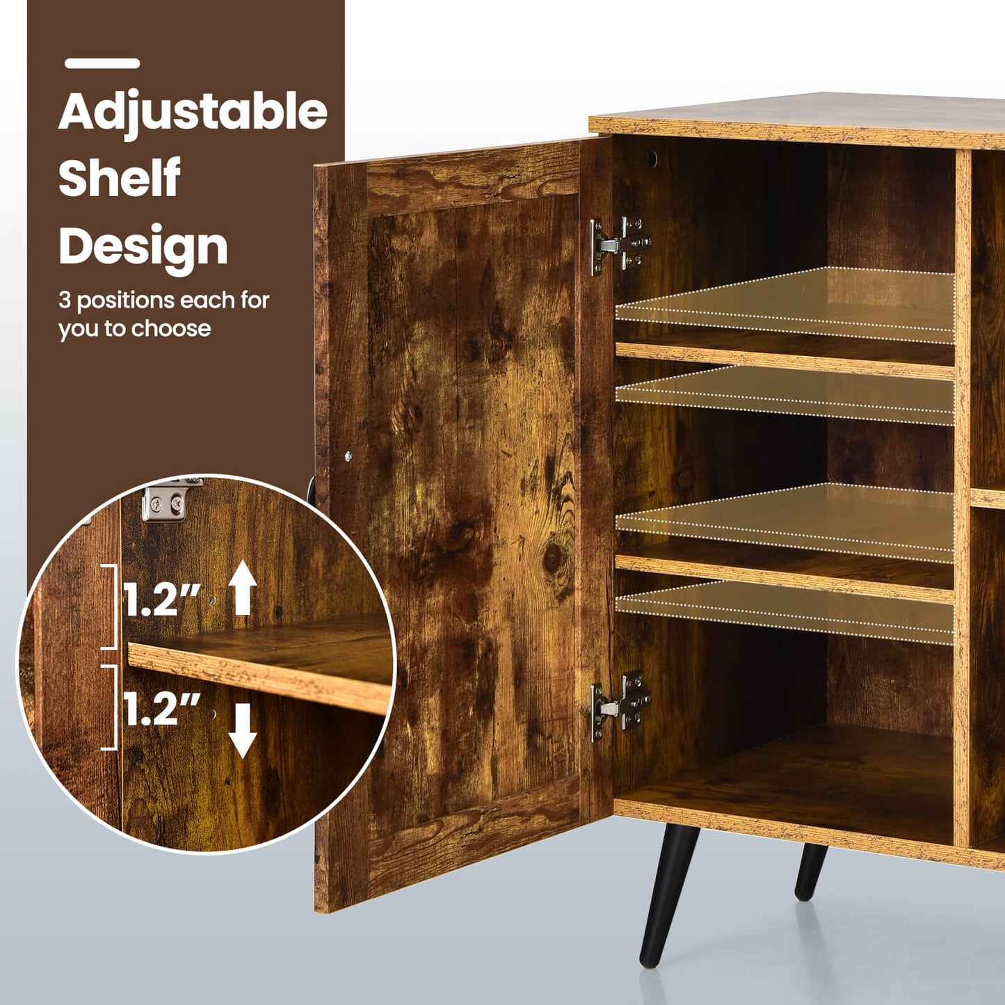 Rustic Mid-century Storage Cabinet with Adjustable Shelves and Single Door