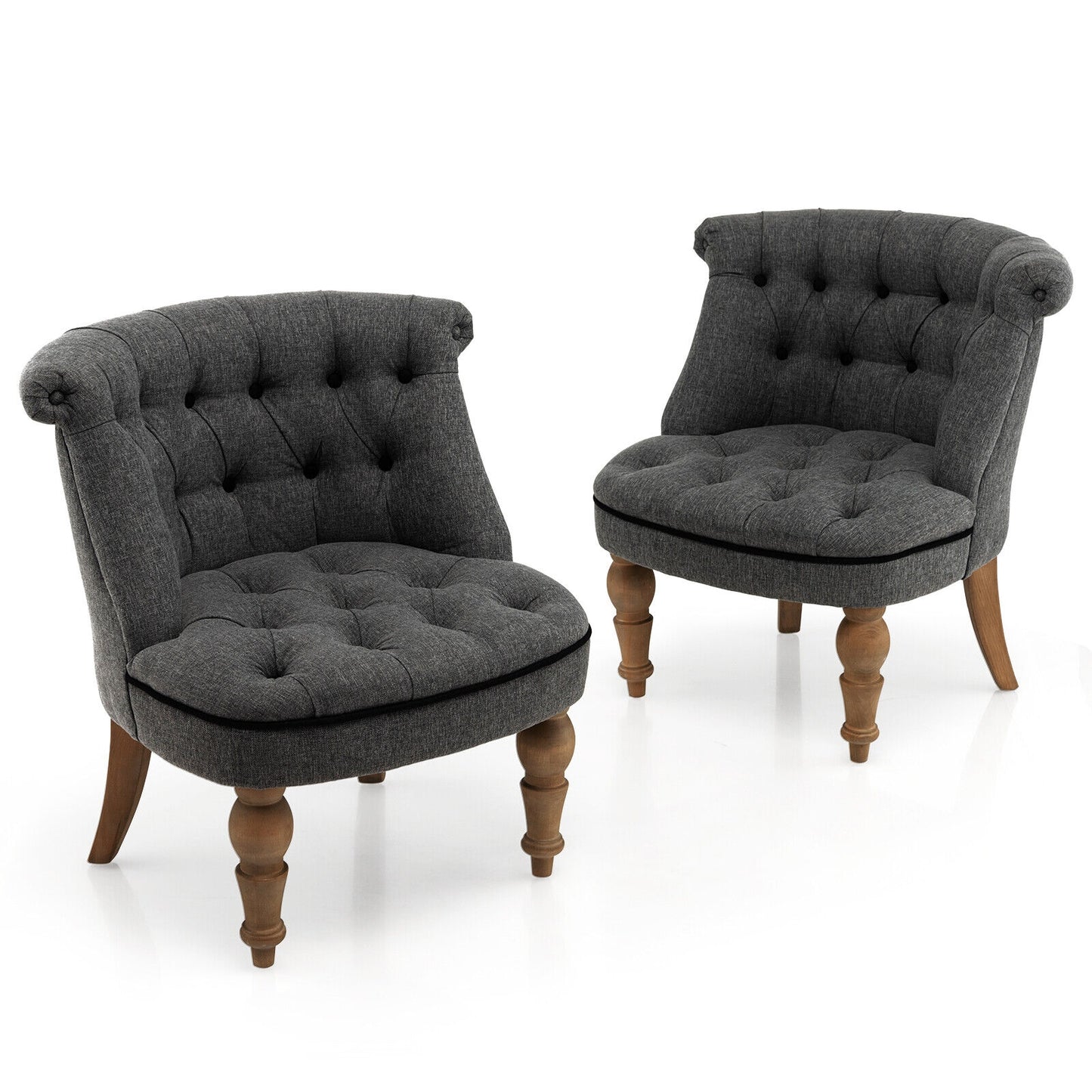 Set of 2 Tufted Upholstered Slipper Chairs with Beech Wood Legs and Curved Wingback Design