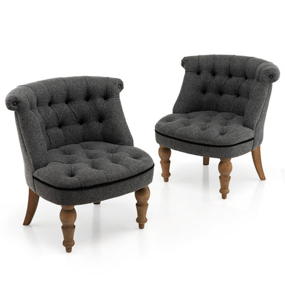 Set of 2 Tufted Upholstered Slipper Chairs with Beech Wood Legs and Curved Wingback Design