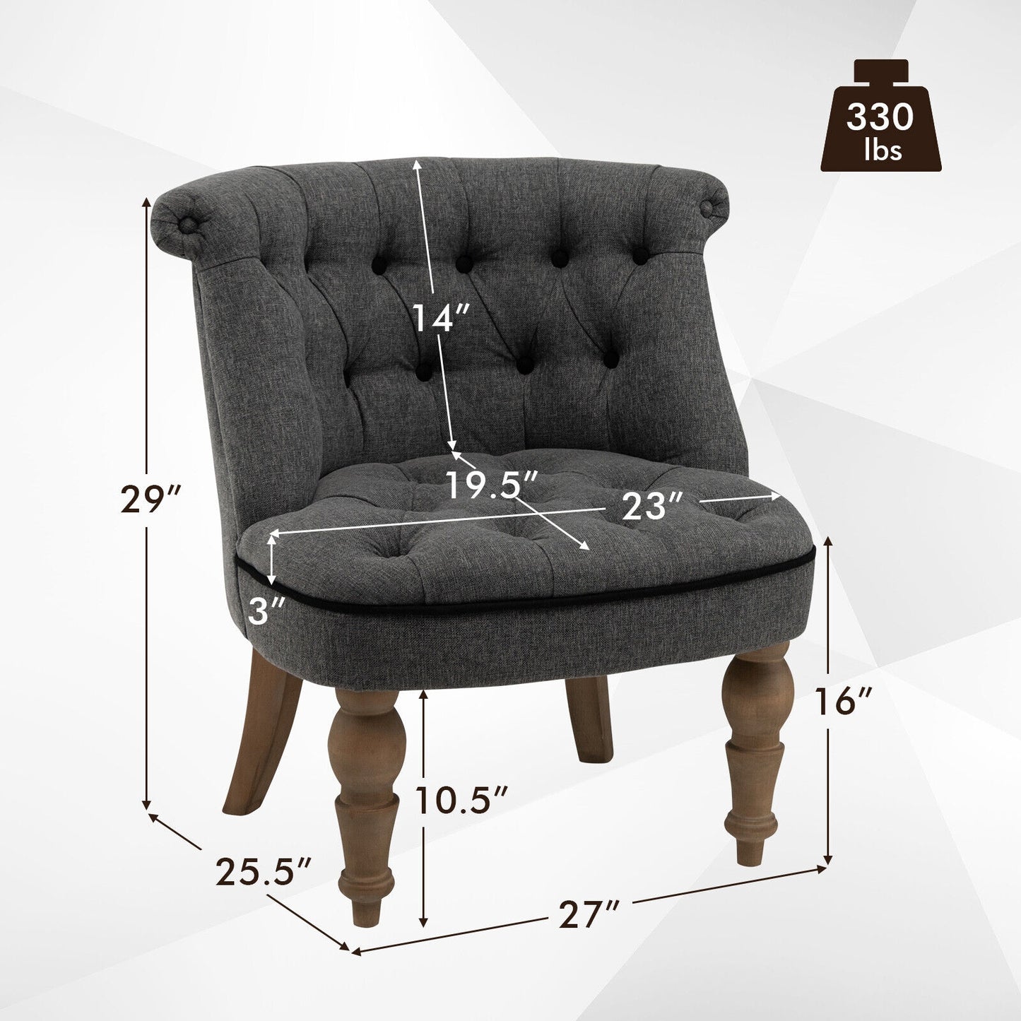 Set of 2 Tufted Upholstered Slipper Chairs with Beech Wood Legs and Curved Wingback Design