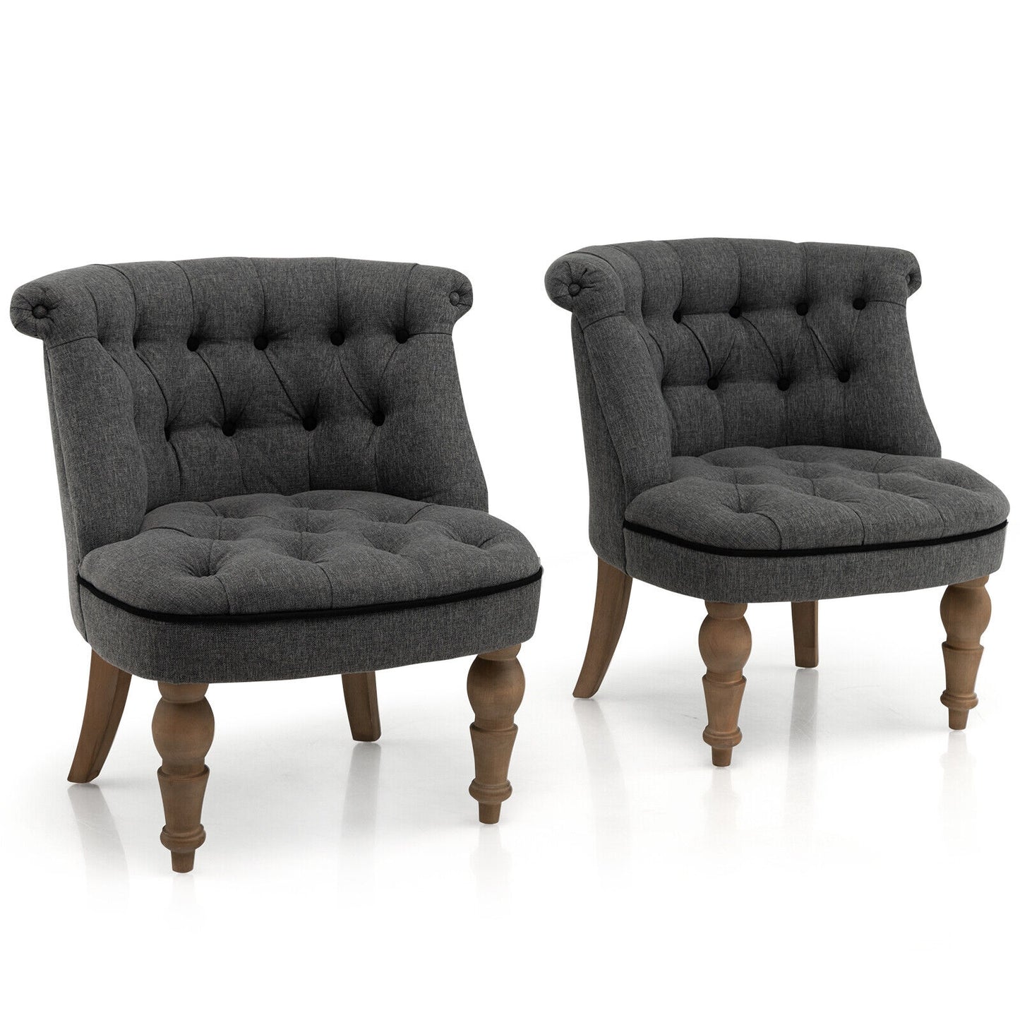 Set of 2 Tufted Upholstered Slipper Chairs with Beech Wood Legs and Curved Wingback Design