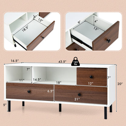 Modern TV Stand for TVs up to 50 Inches with 3 Storage Drawers and 2 Open Cubbies