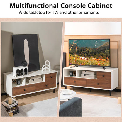Modern TV Stand for TVs up to 50 Inches with 3 Storage Drawers and 2 Open Cubbies