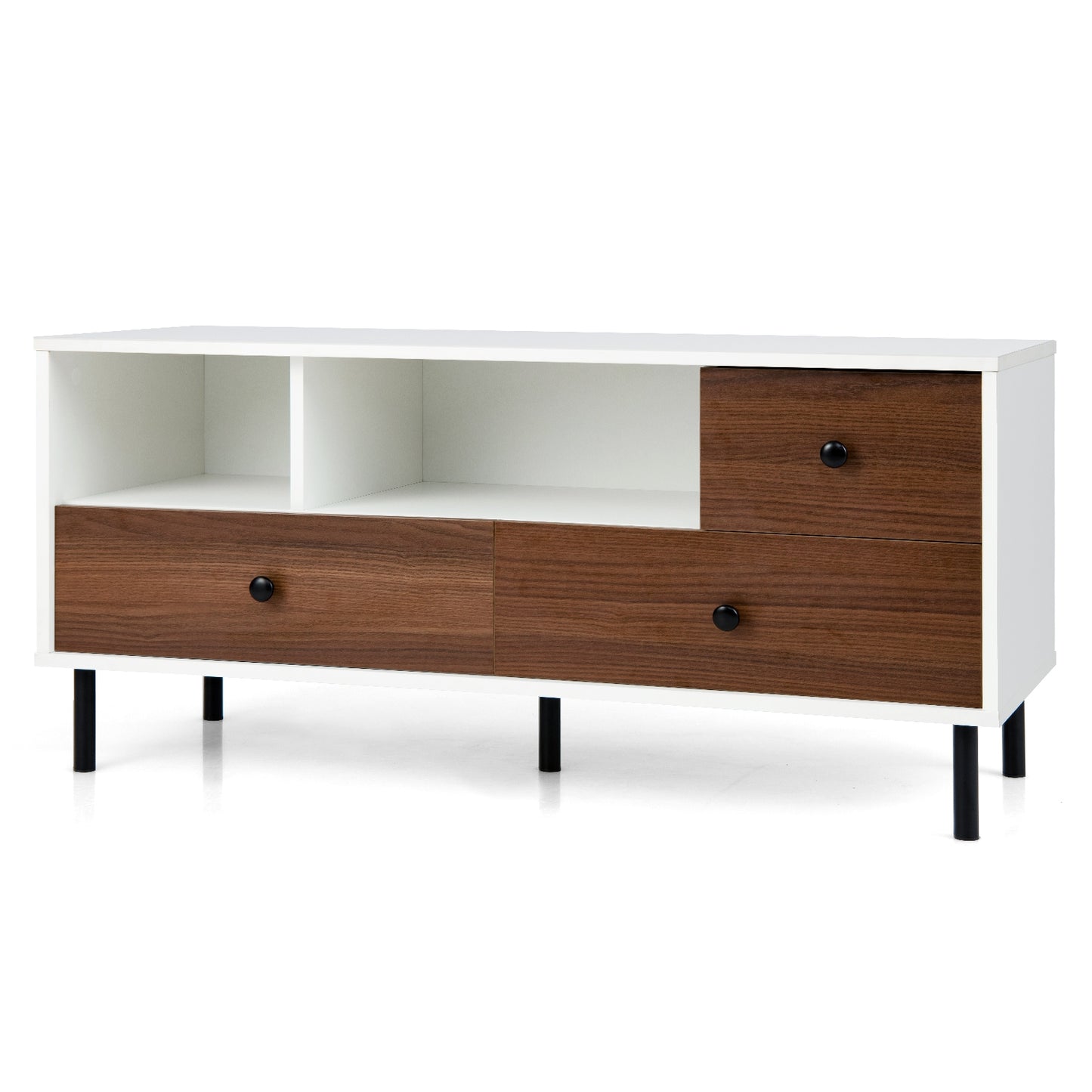 Modern TV Stand for TVs up to 50 Inches with 3 Storage Drawers and 2 Open Cubbies