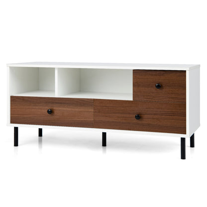 Modern TV Stand for TVs up to 50 Inches with 3 Storage Drawers and 2 Open Cubbies