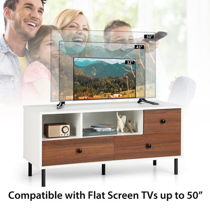 Modern TV Stand for TVs up to 50 Inches with 3 Storage Drawers and 2 Open Cubbies