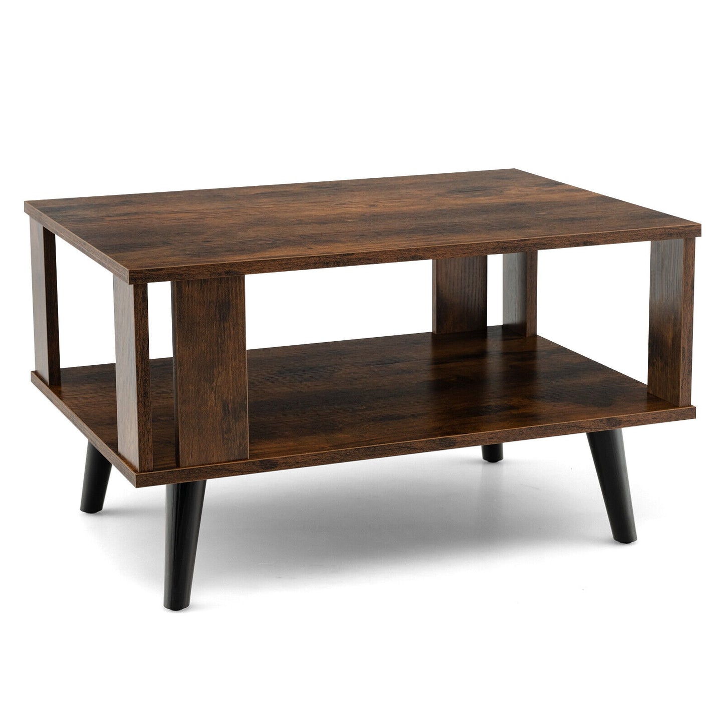 Modern Retro Coffee Table with Storage Shelf Compact Mid Century Design