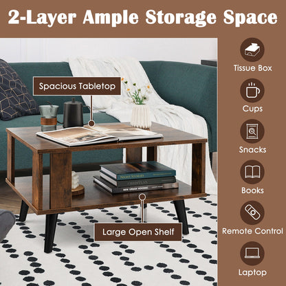 Modern Retro Coffee Table with Storage Shelf Compact Mid Century Design