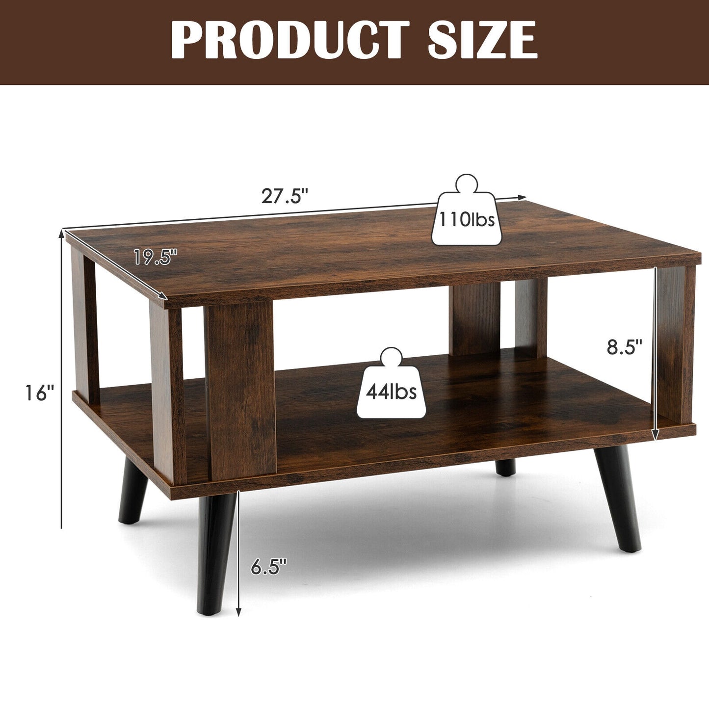 Modern Retro Coffee Table with Storage Shelf Compact Mid Century Design