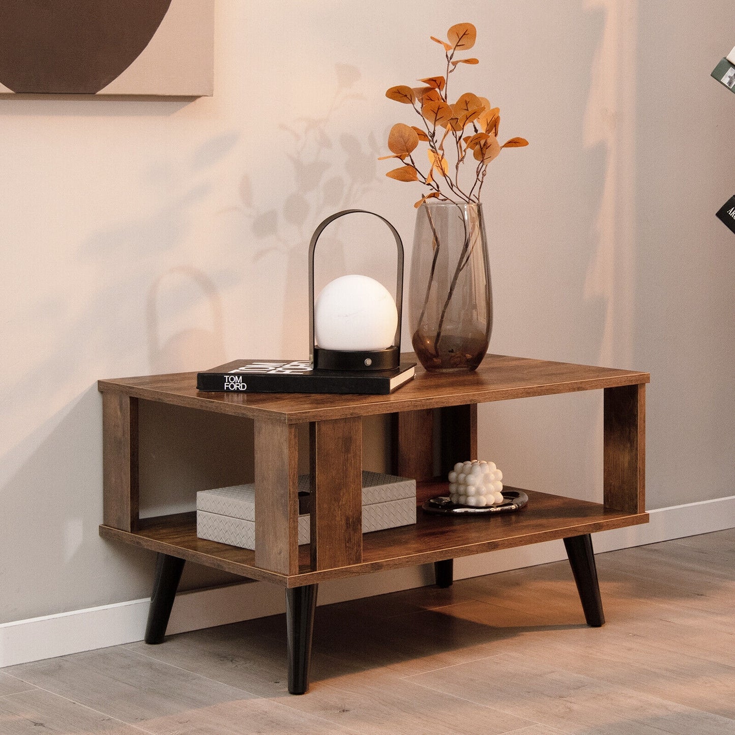 Modern Retro Coffee Table with Storage Shelf Compact Mid Century Design